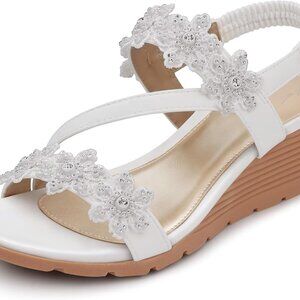 Womens Wedge Sandals Faux Leather Summer Open Toe Low Heel Casual Shoes